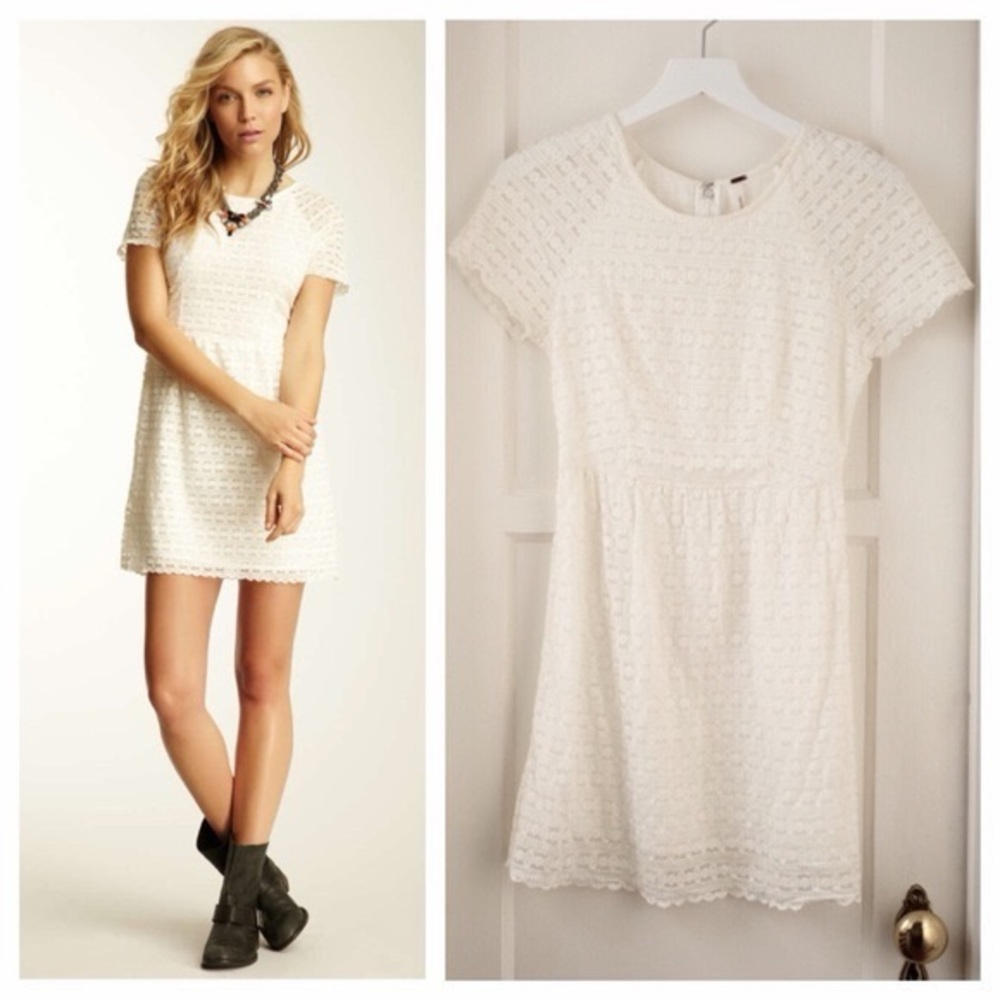 Free People White Lace Short Sleeve Dress